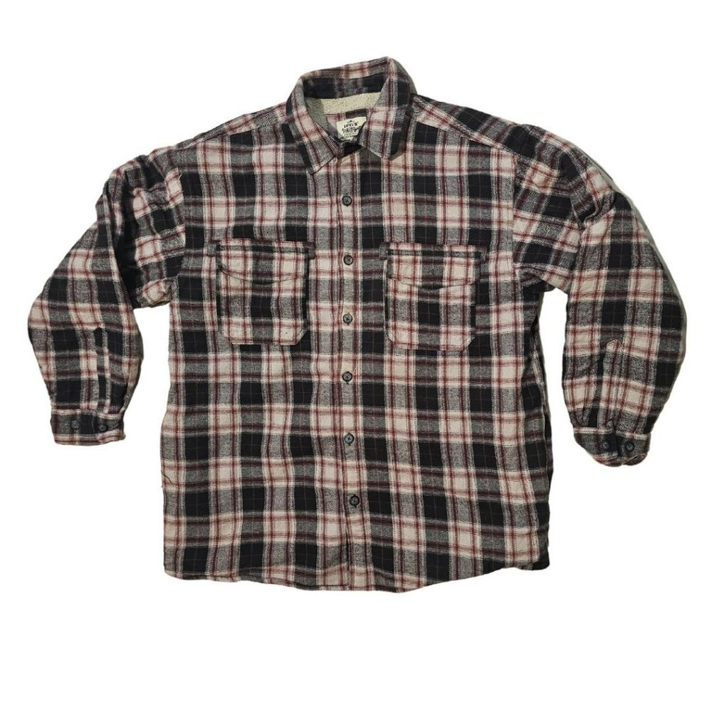 Vintage Levis Mens XL Button Up Sherpa Lined Flannel Shirt Red Plaid Shacket